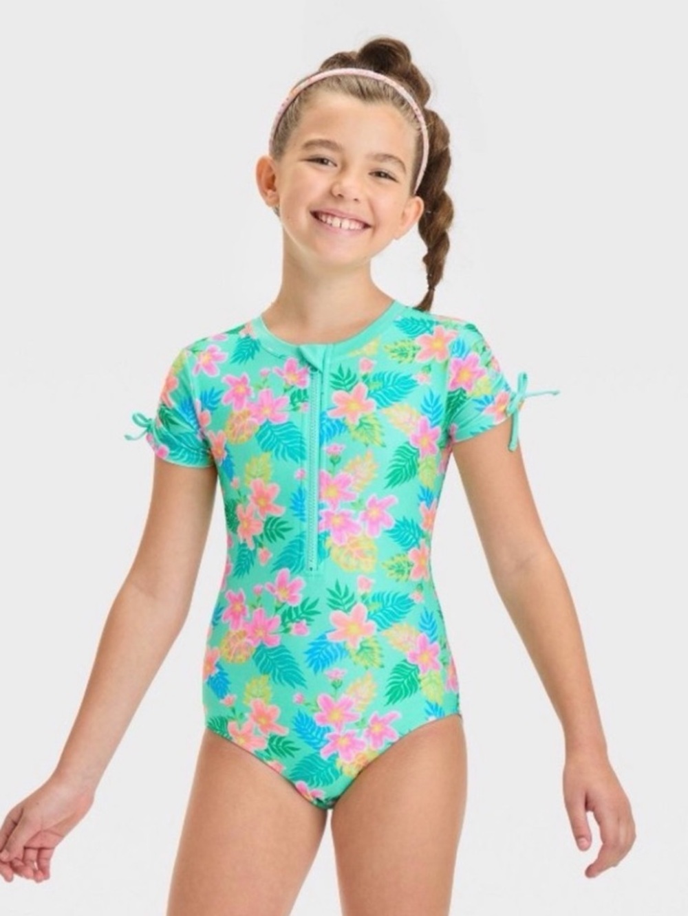 Girls One Piece Floral Rash Guard Swimsuit - Cat & Jack™ NWT SZ M (8) Plus